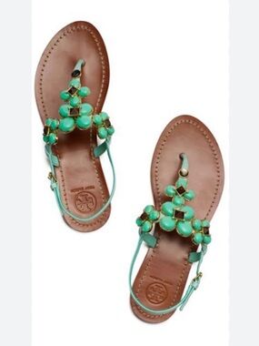 Tory Burch Jameson turquoise flat thong sandals Size 7M
